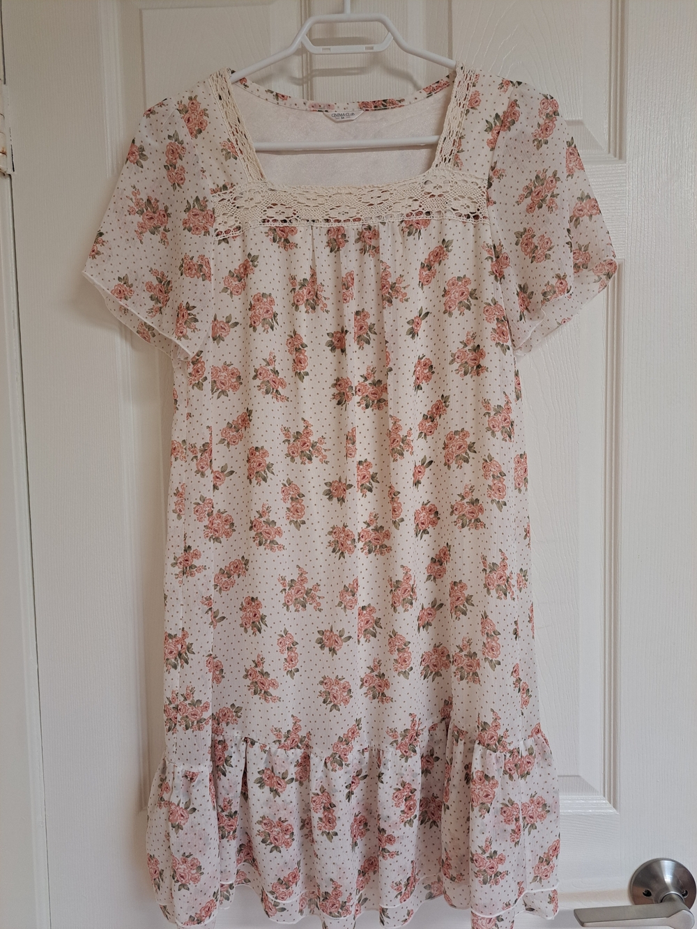 Floral Cream Dress with Pink Rose Print